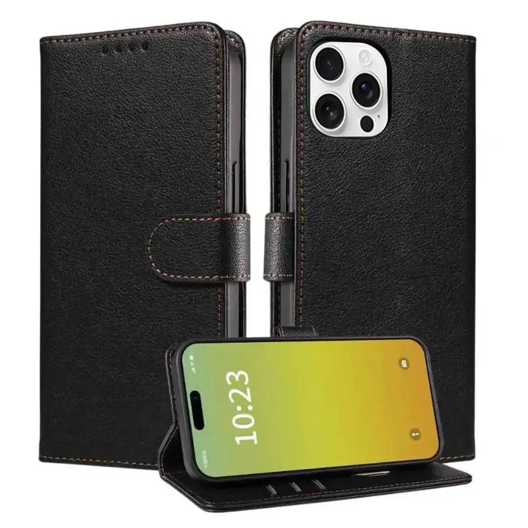 iPhone 17 Pro Max PU Leather Wallet Case Black